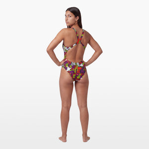 Turbo Women's Wide Strap Swimsuit Spooky Neon