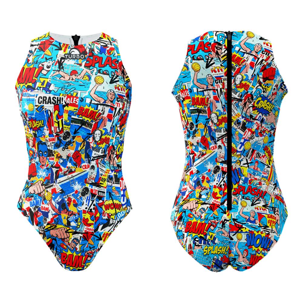TURBO Women's Comfort Water Polo Swimsuit- Red Comic Printed