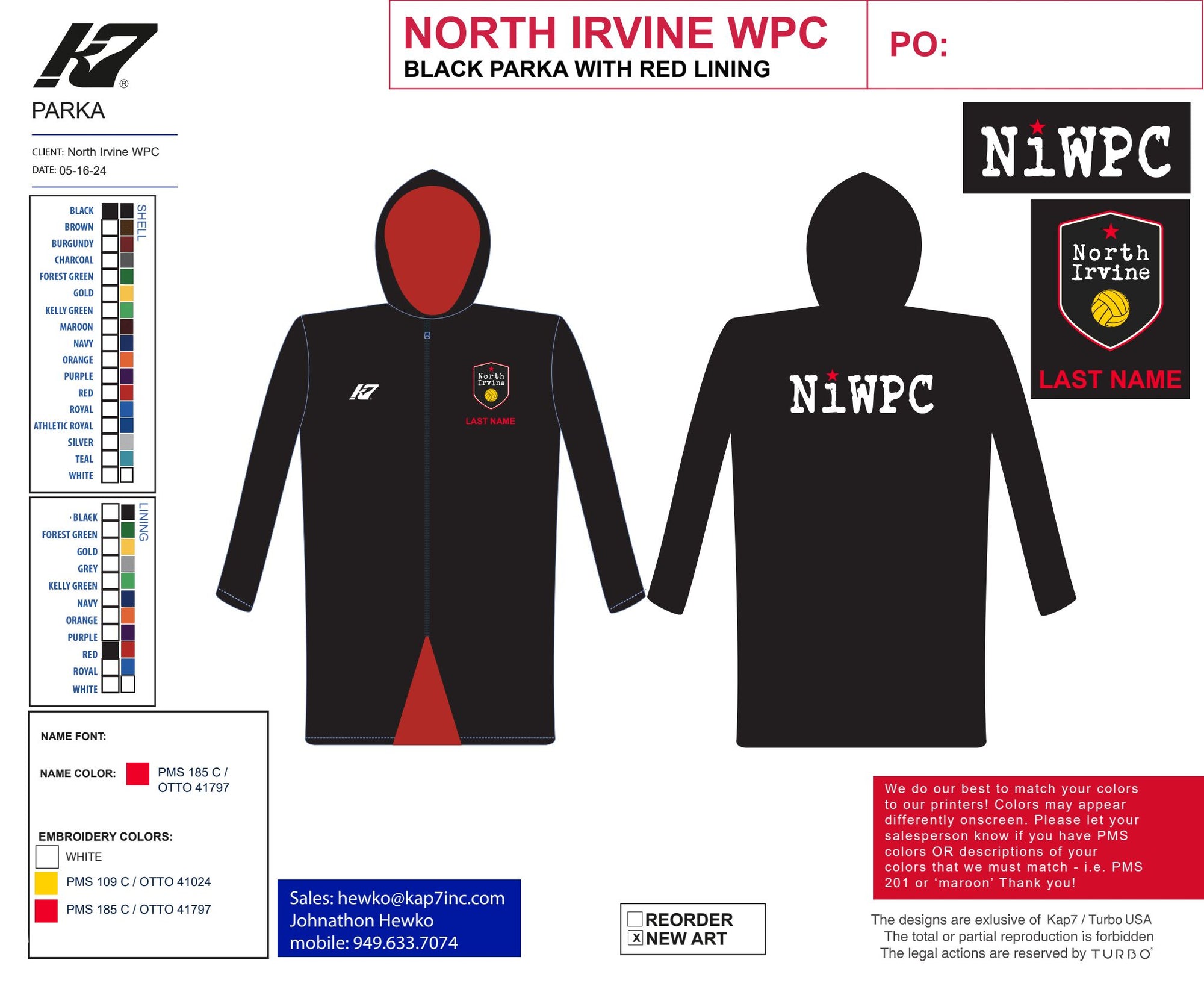 North Irvine WPC Team Store -  Youth Parka