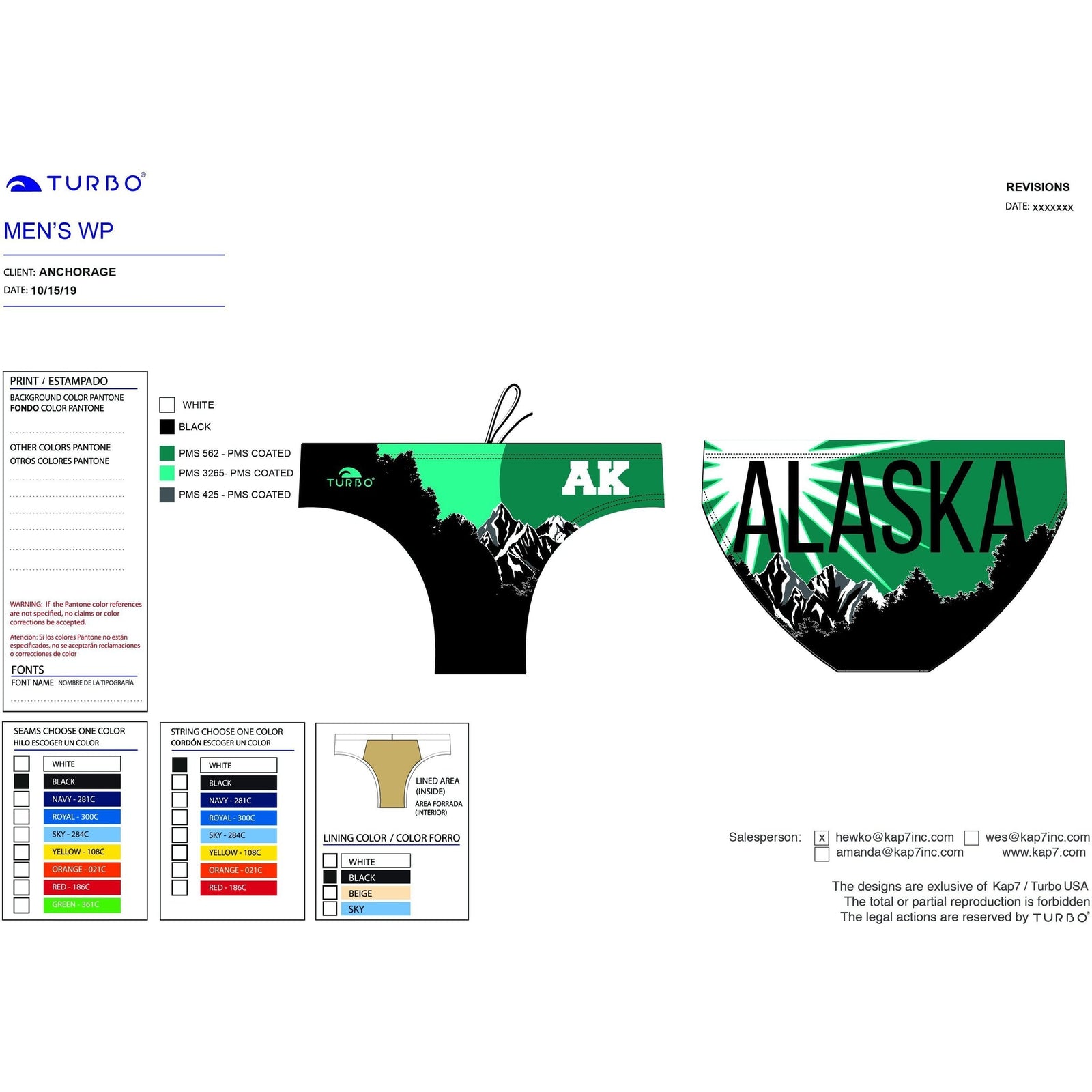 Juneau Water Polo Club Men's Water Polo Suit - Bright Light Briefs KAP7 International