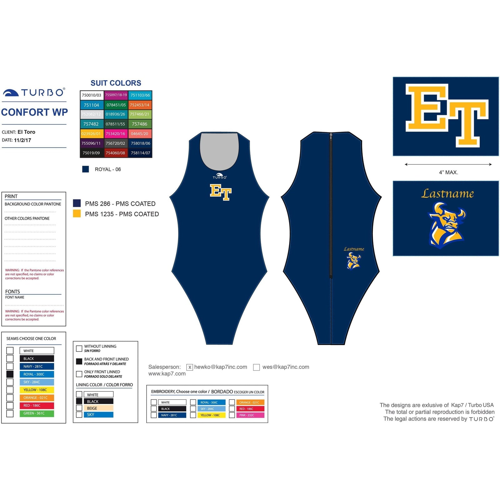 El Toro High School Water Polo Team Store - Comfort with Last Name KAP7 International