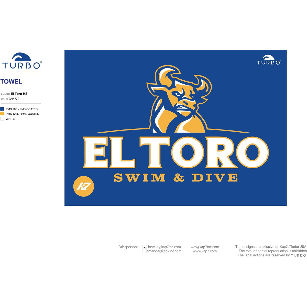 El Toro High School Swim & Dive Team Store - Towel KAP7 International