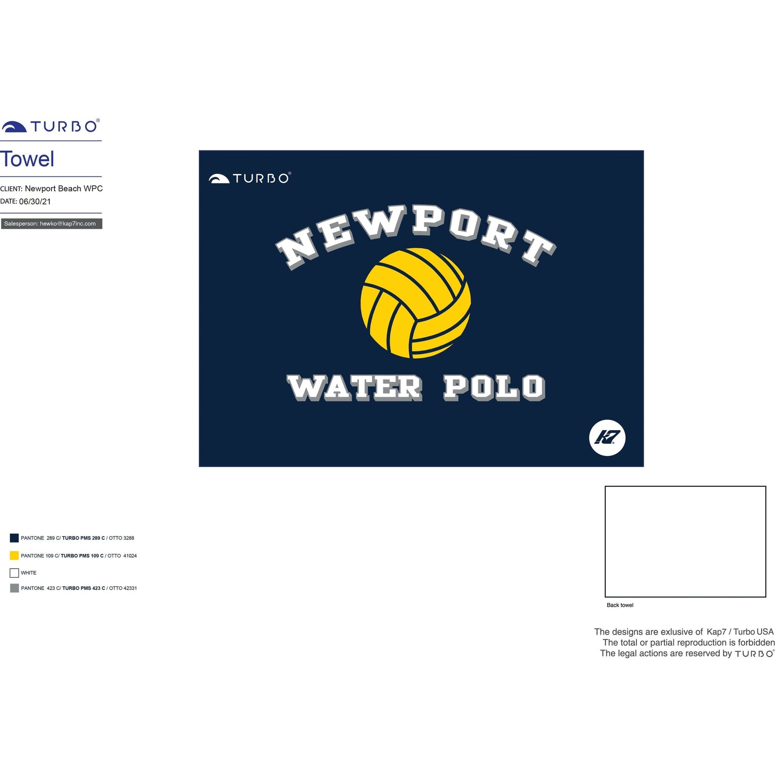 Newport Beach Water Polo Club Team Store - Towel KAP7 International