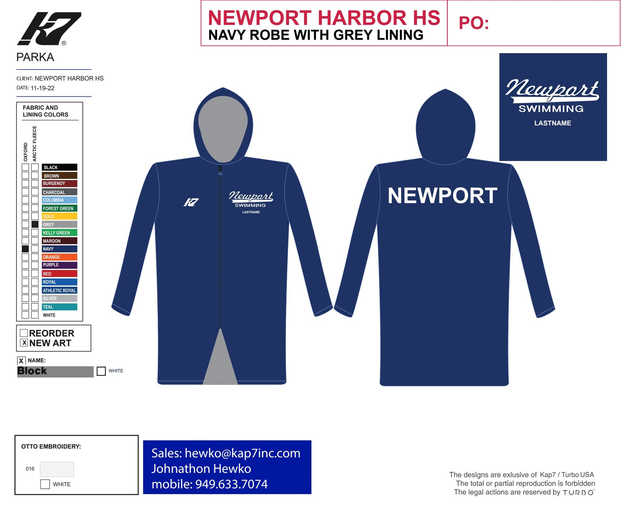 Newport Team Store -  Swimming - Team Store -  Adult Parka