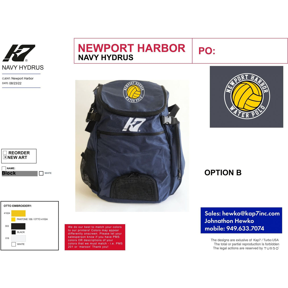 Newport Harbor Team Store - Navy Backpack KAP7 International