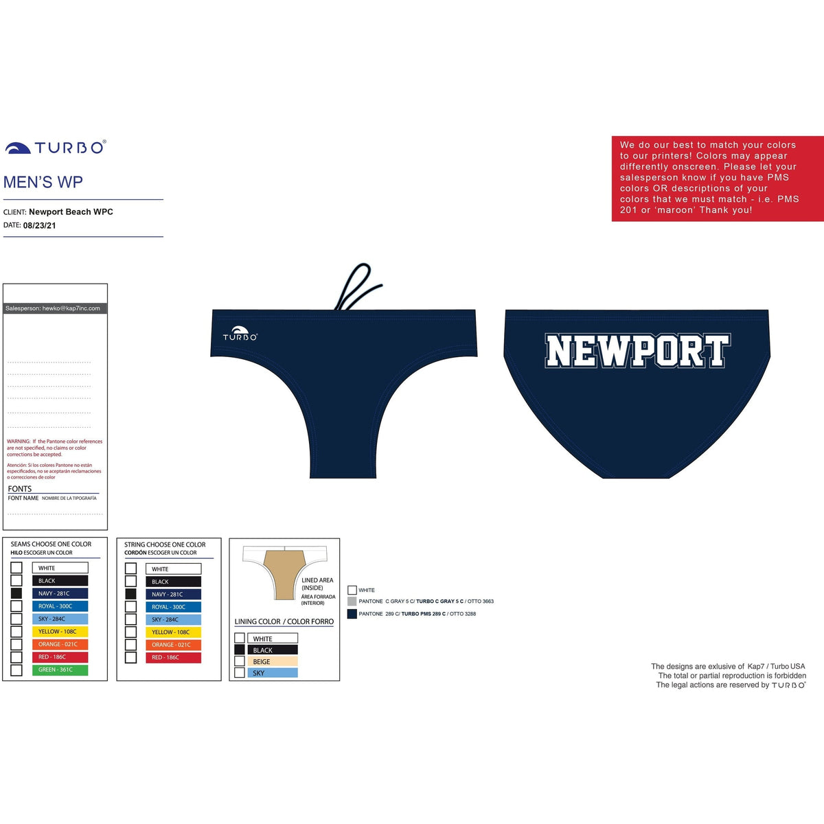Newport Beach Water Polo Club Team Store - Brief KAP7 International