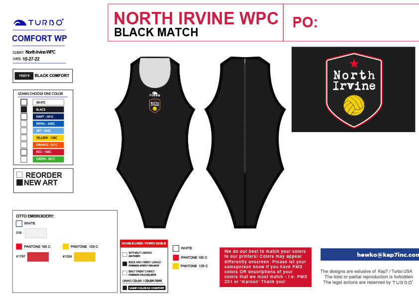 North Irvine WPC Team Store - North Irvine Water Polo Club Comfort Suit. BLACK Standard game & practice Suit