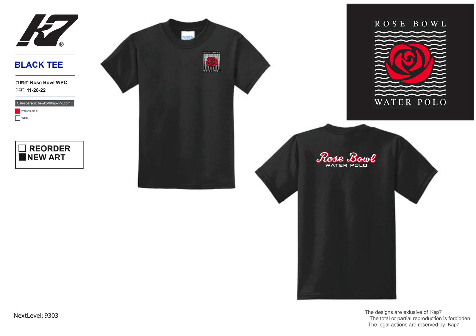 Rose Bowl Water Polo Club - Team Store - BLACK T-Shirt Small Logo