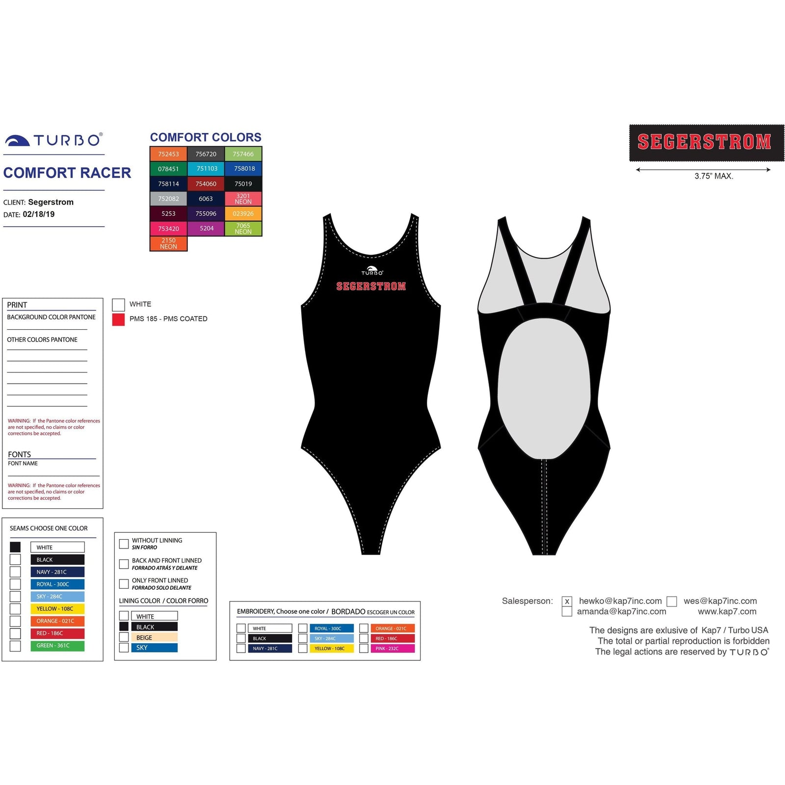 Segerstrom HS Team Store - Custom Comfort ProRacer Swim Suit KAP7 International