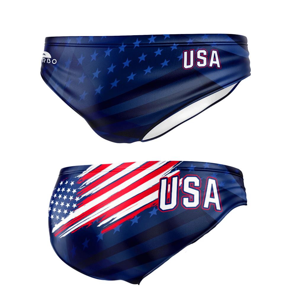 Turbo Men's Water Polo Brief- USA Blue Flag