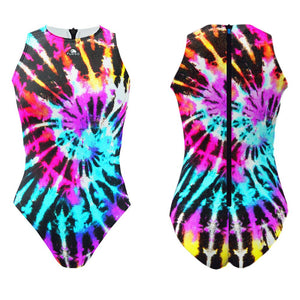 TURBO Women's Comfort Water Polo Swimsuit- Tie Dye Rainbow