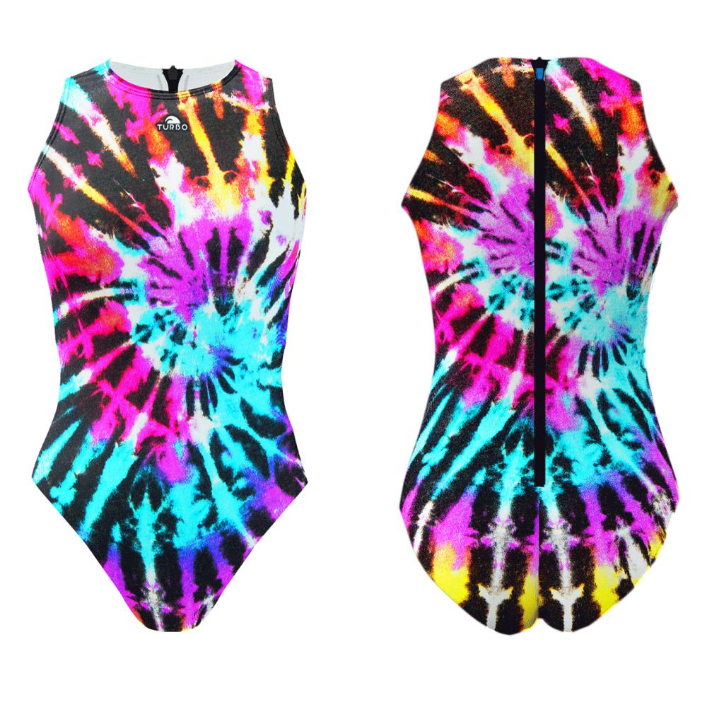 TURBO Women's Comfort Water Polo Swimsuit- Tie Dye Rainbow