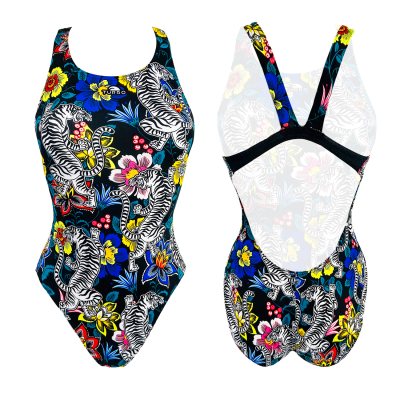 Turbo Women's Wide Strap Swimsuit Flowers-And-Tigers.