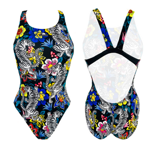 Turbo Women's Wide Strap Swimsuit Flowers-And-Tigers.