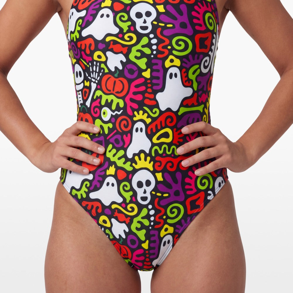 Turbo Women's Wide Strap Swimsuit Spooky Neon