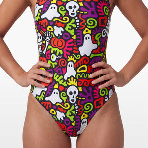Turbo Women's Wide Strap Swimsuit Spooky Neon