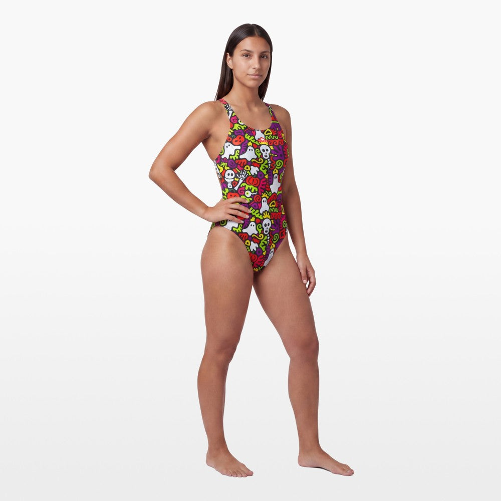 Turbo Women's Wide Strap Swimsuit Spooky Neon
