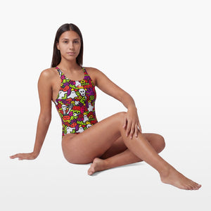 Turbo Women's Wide Strap Swimsuit Spooky Neon