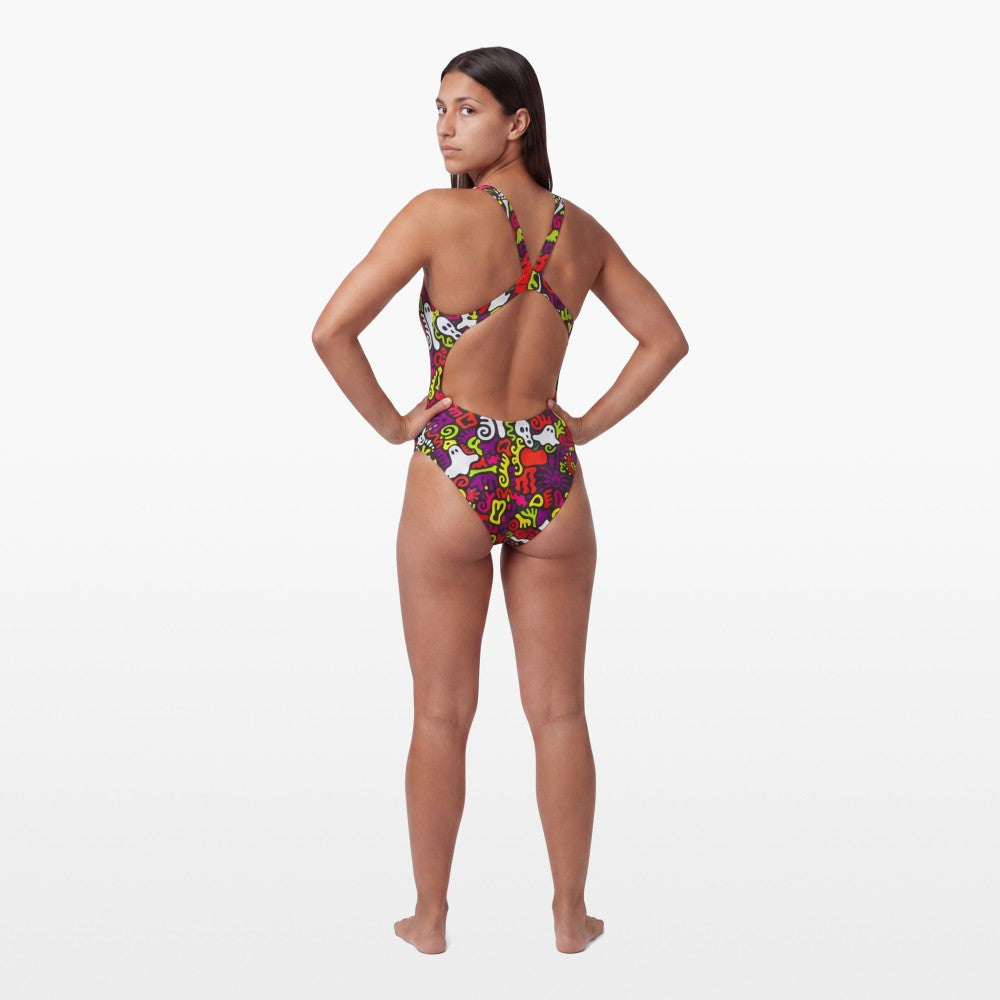 Turbo Women's Wide Strap Swimsuit Spooky Neon