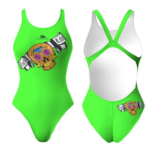 Turbo Women's Wide Strap Swimsuit Money Skull