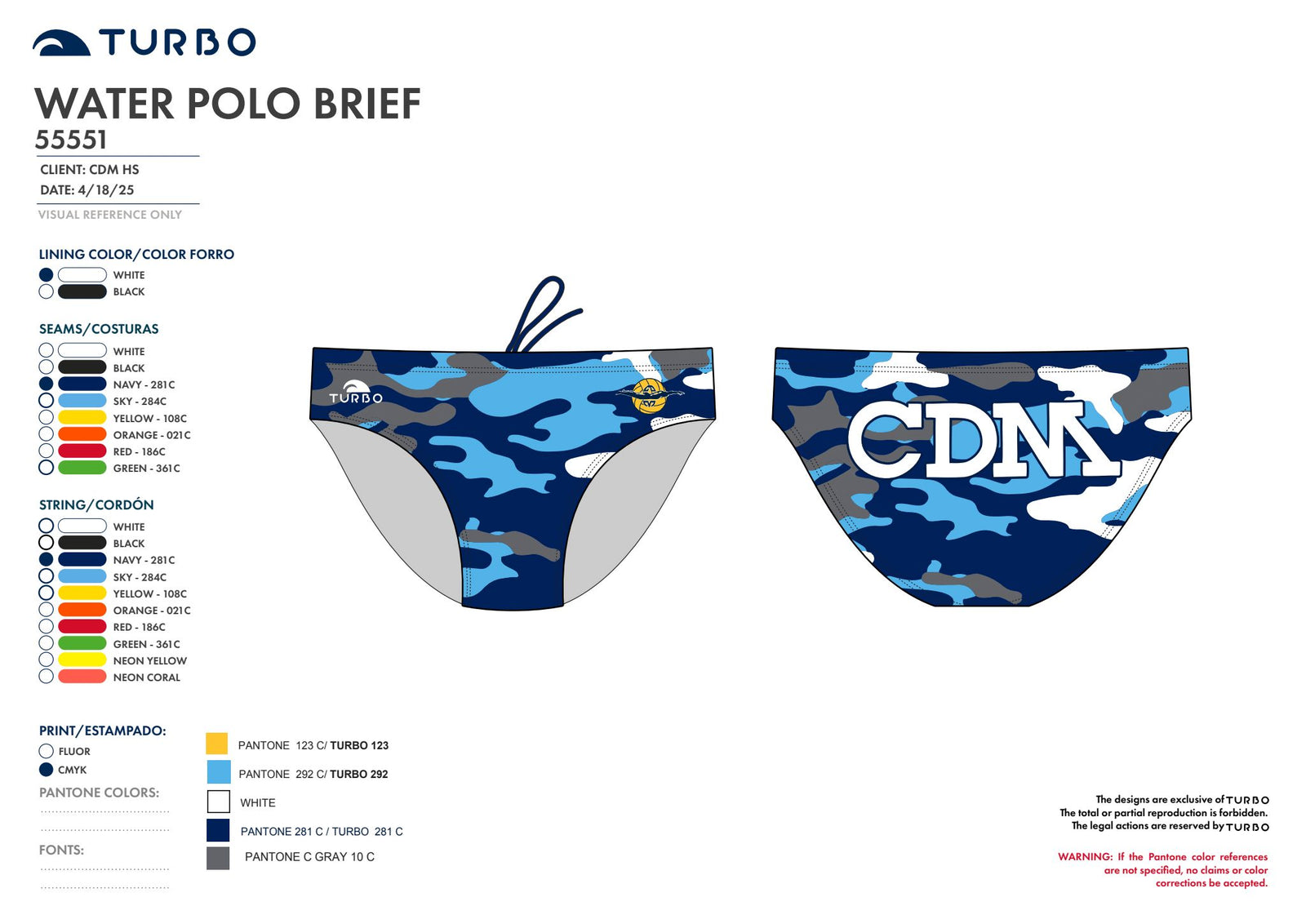 Corona del Mar Water Polo Club - Mens TURBO Water Polo Suit