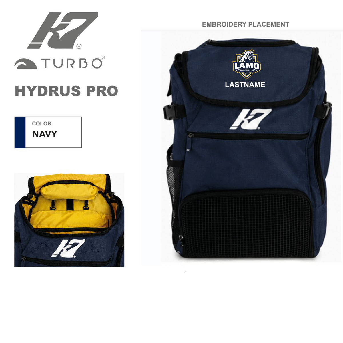 Lamorinda WPC Team Store - Lamorinda Hydrus Pro Backpack With Last Name Embroidery