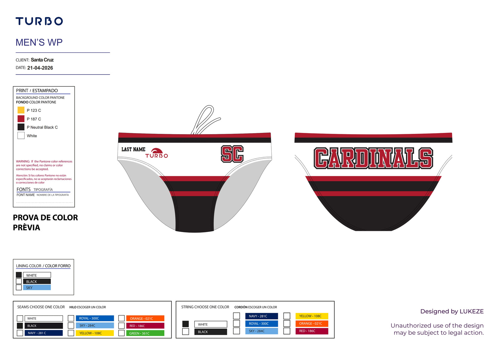 Santa Cruz High School Team Store -  Dual Layer Brief - Last Name Embroidered
