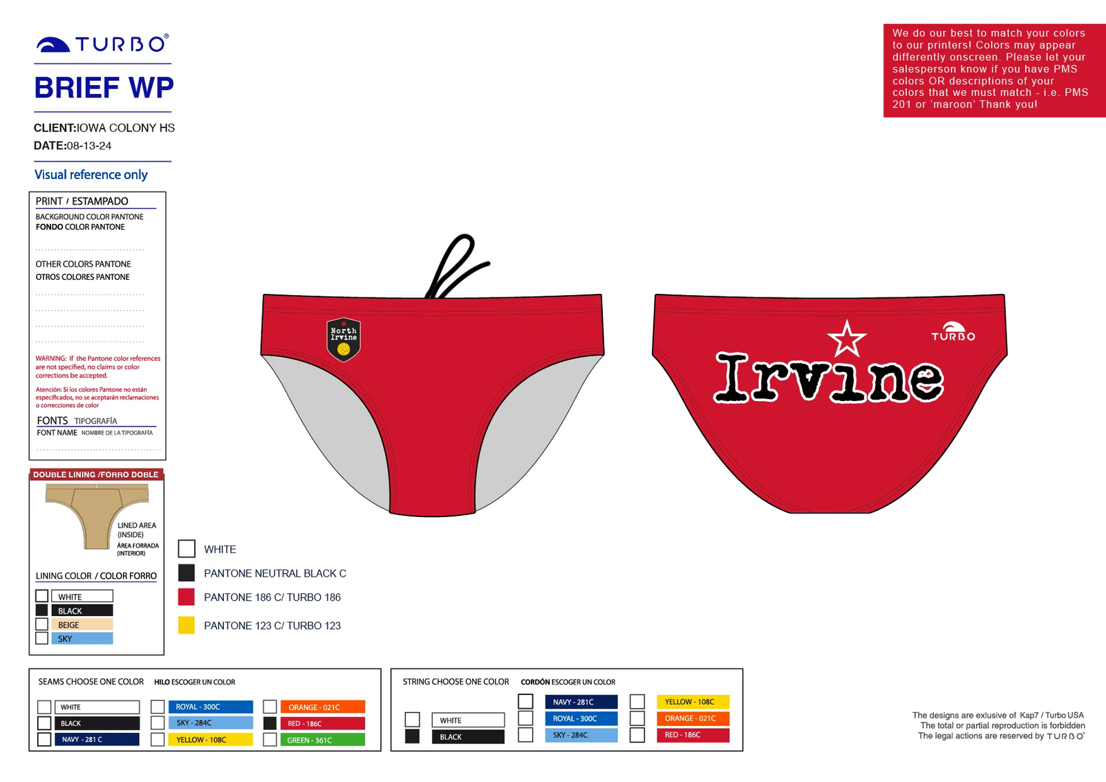 North Irvine WPC Team Store - North Irvine Water Polo Club Red Brief 2024-2024 Special Brief
