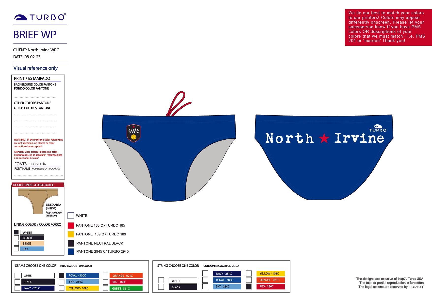 North Irvine WPC Team Store - North Irvine Water Polo Club Blue Brief