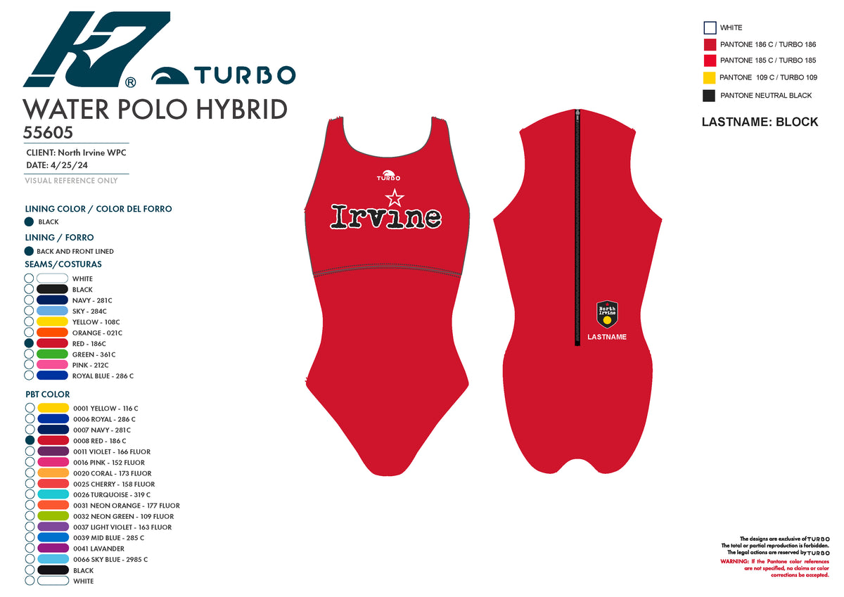 North Irvine WPC Team Store - North Irvine Water Polo Club Comfort Hyrbrid Suit. Red 2024-2025 Special Comfort Hybrid