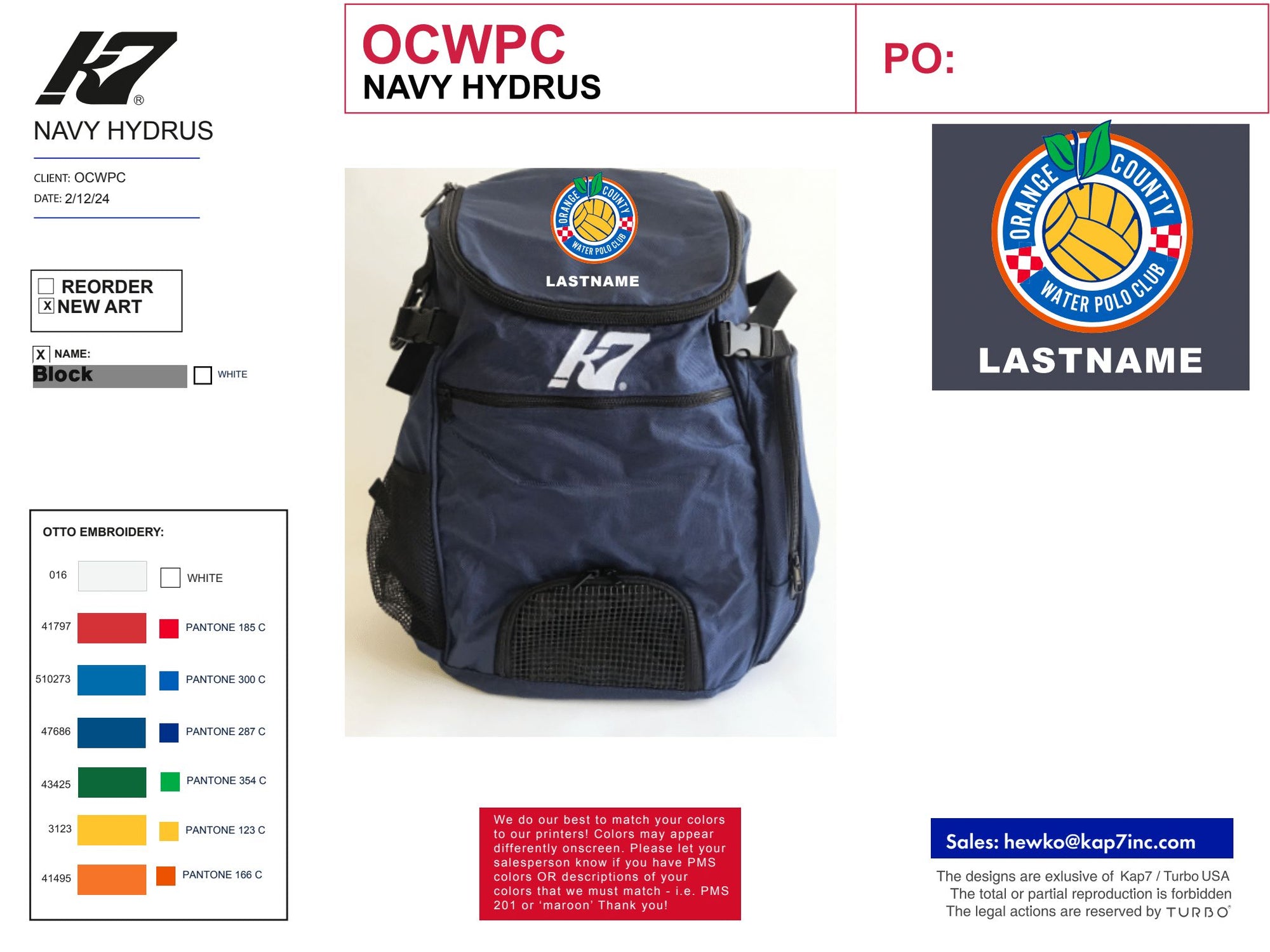 Orange County Water Polo Club - Team Store - Navy Backpack