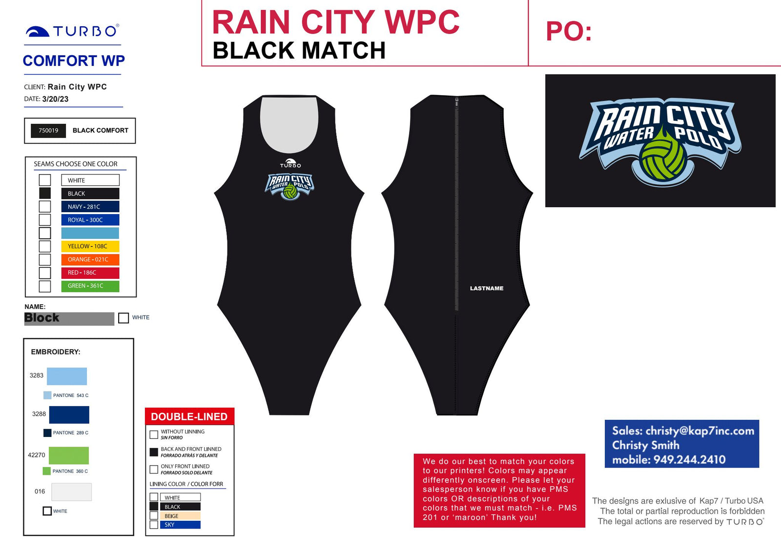 Rain City WPC - TEAM STORE - Girls Comfort Suit