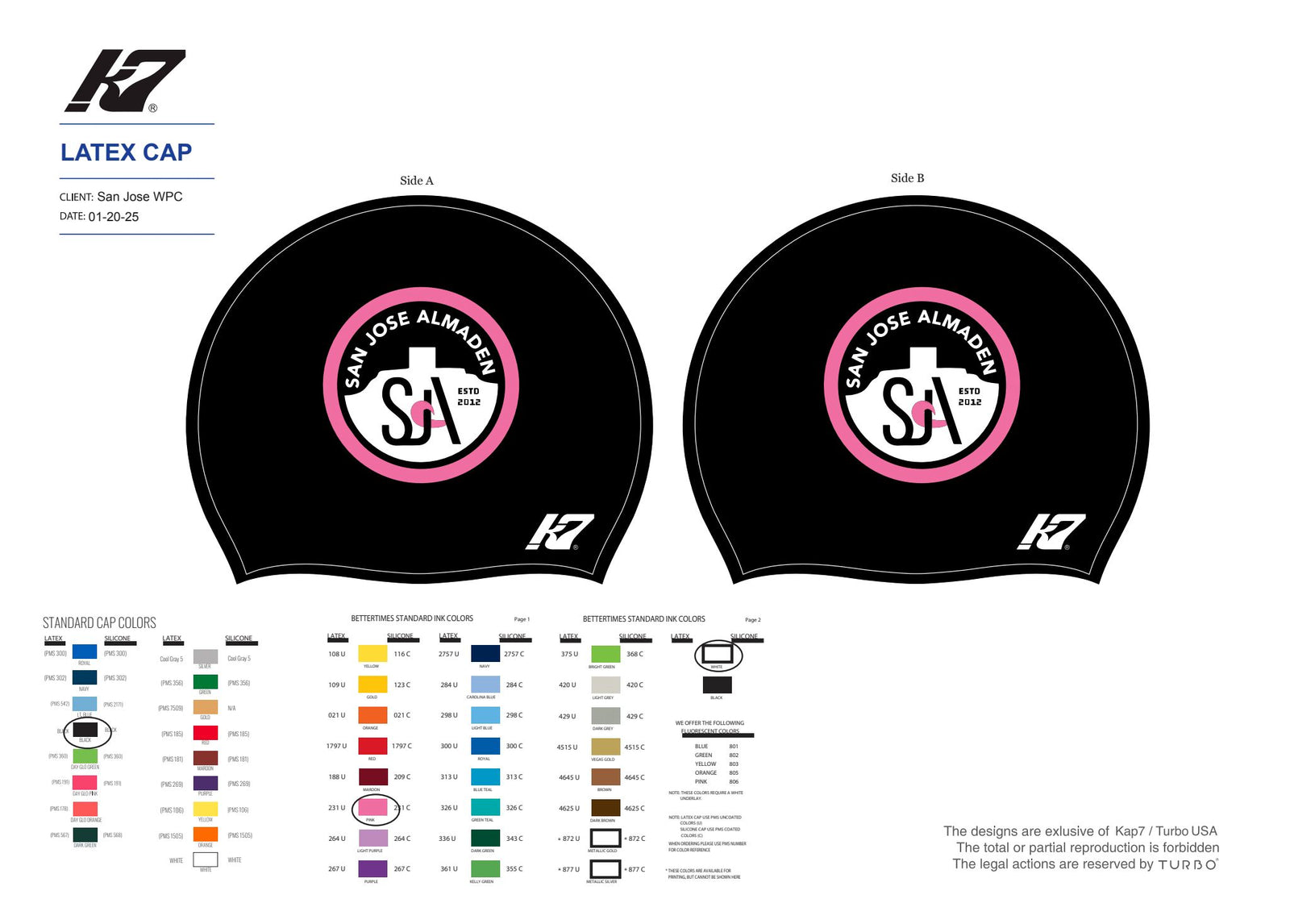 San Jose Almaden WPC Team Store - BLACK, WHITE and RED Latex Caps