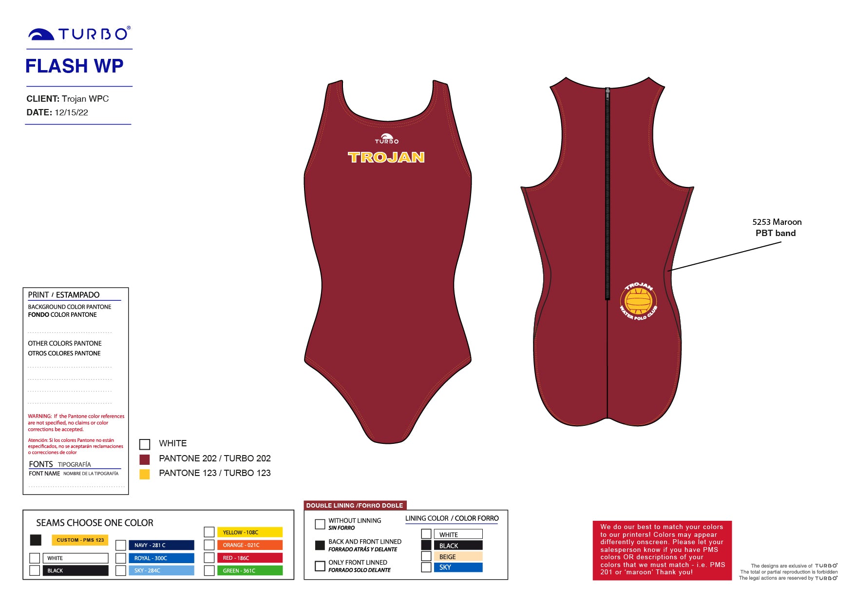 REQUIRED ITEM for girls- Trojan Water Polo Club Team Store - Flash Water Polo Suit