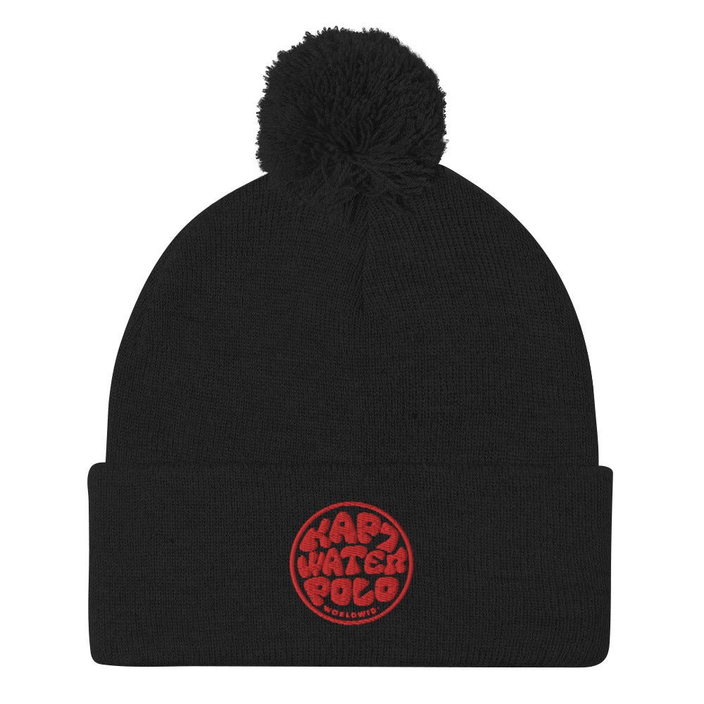 K7 Red Surf Logo Pom-Pom Beanie