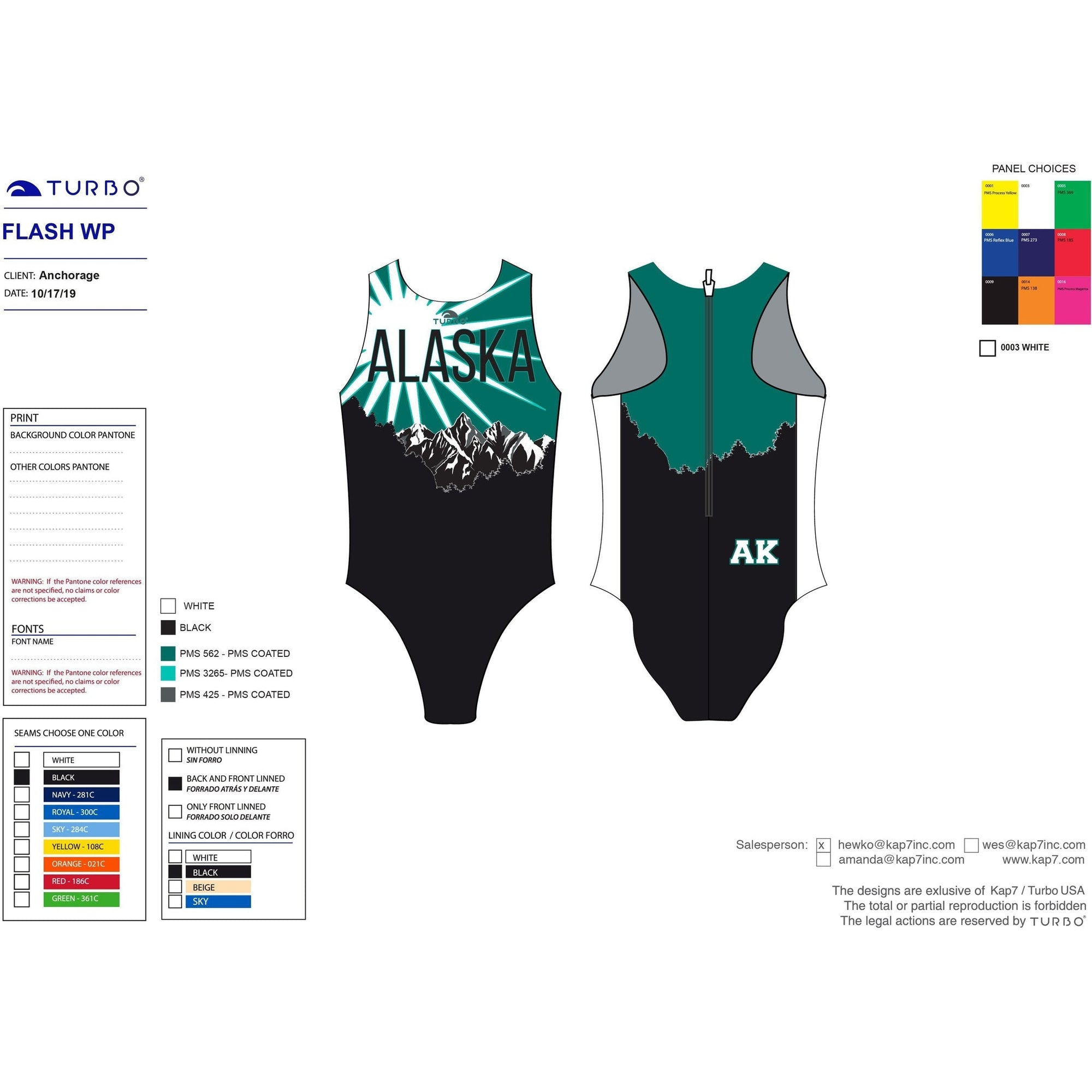 Juneau Water Polo Club Women's Suit - Bright Light Suits KAP7 International 