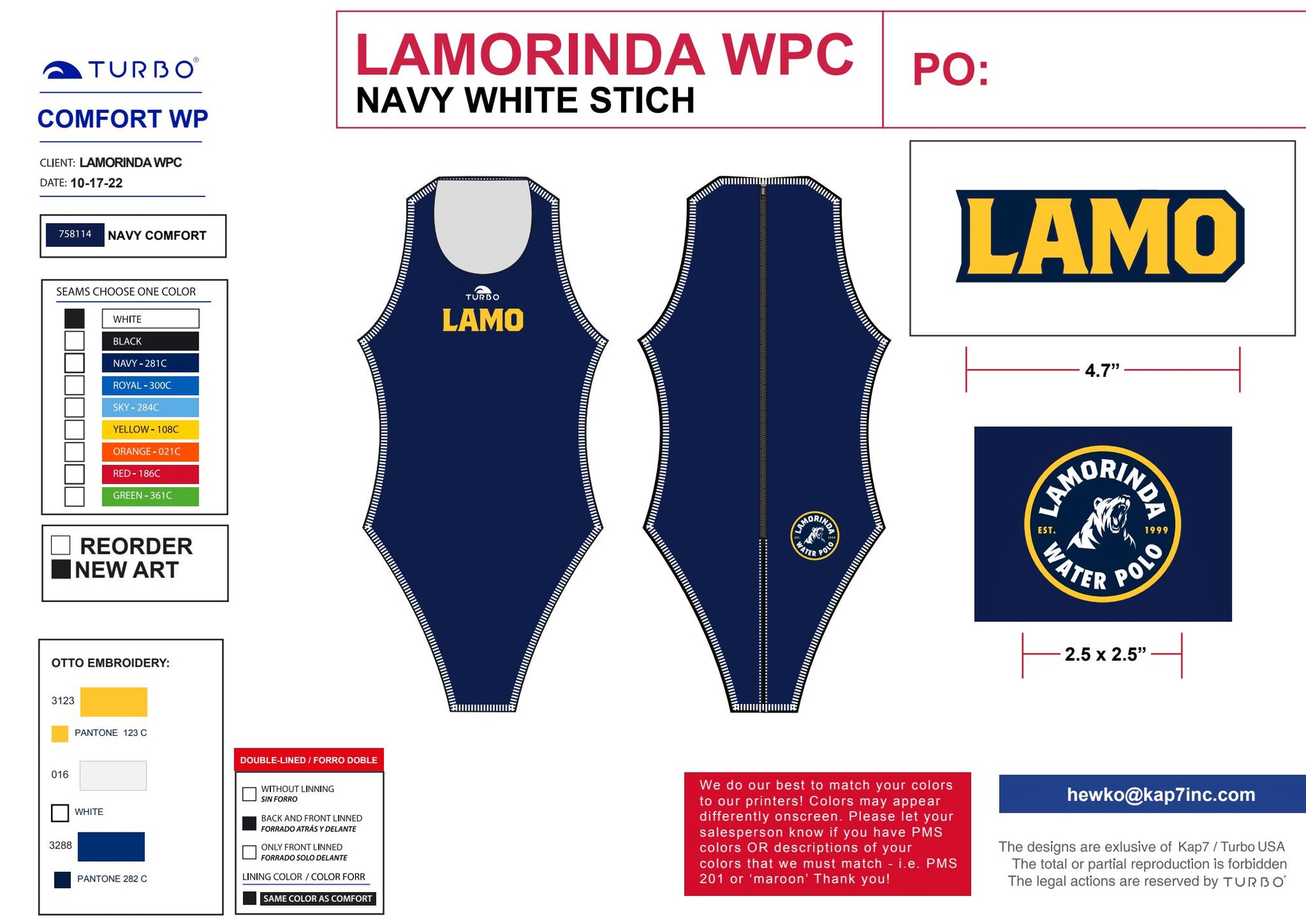 Lamorinda WPC Team Store - Custom Girl's Water Polo GAME Suit