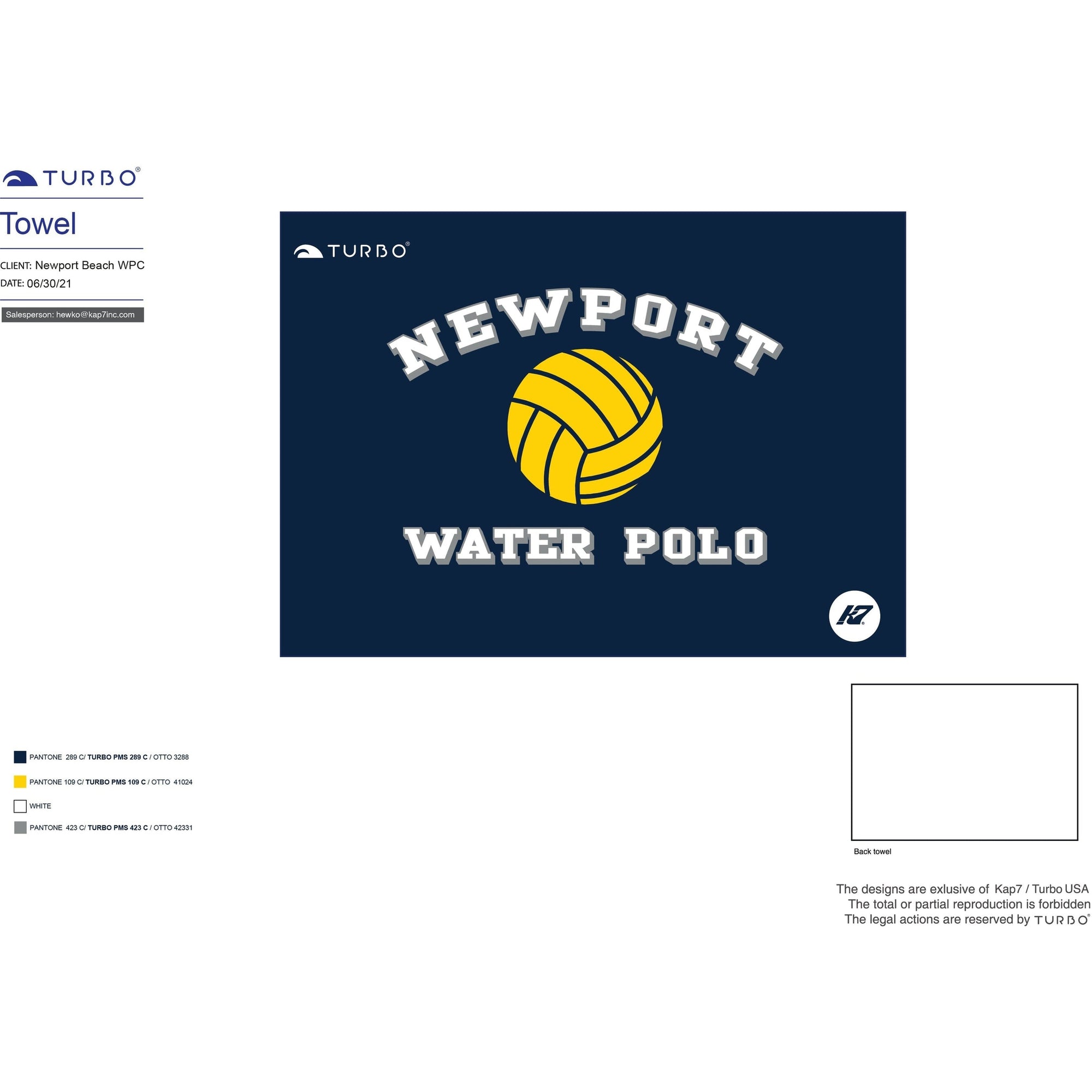 Newport Beach Water Polo Club Team Store - Towel KAP7 International 