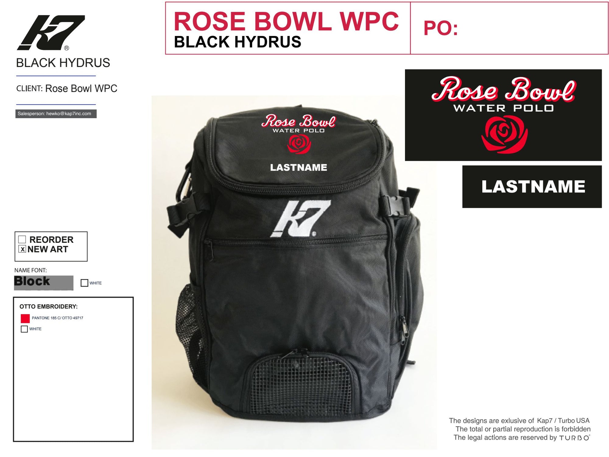 Rose Bowl Water Polo Club - Team Store - Backpack With Last Name