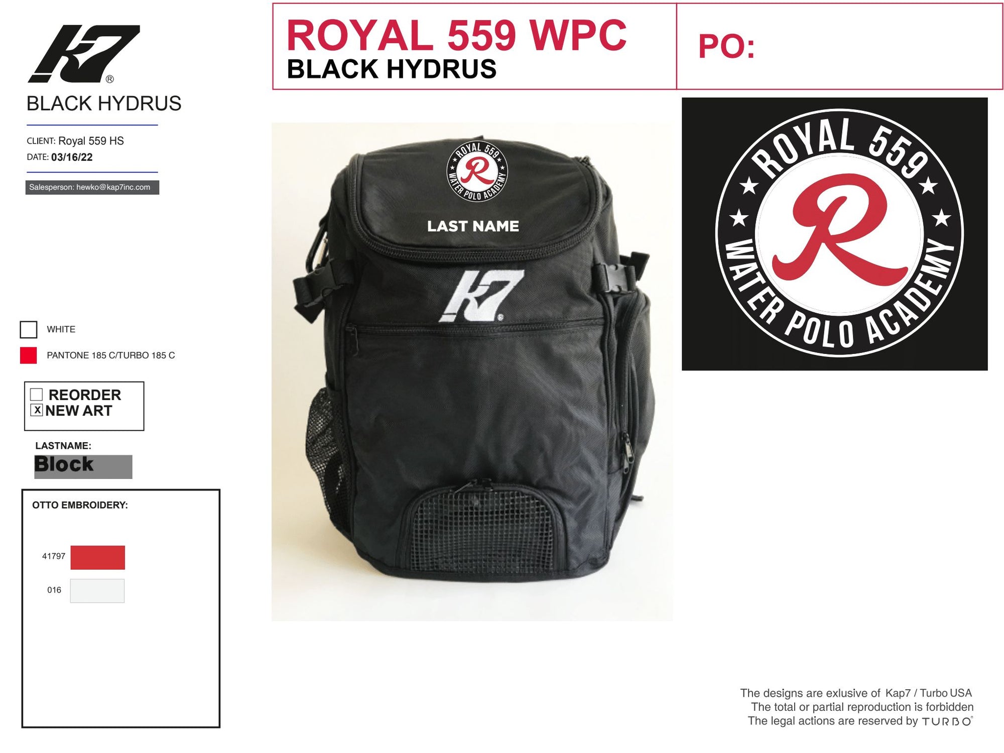Royal 559 WPC Team Store - Backpack with Name