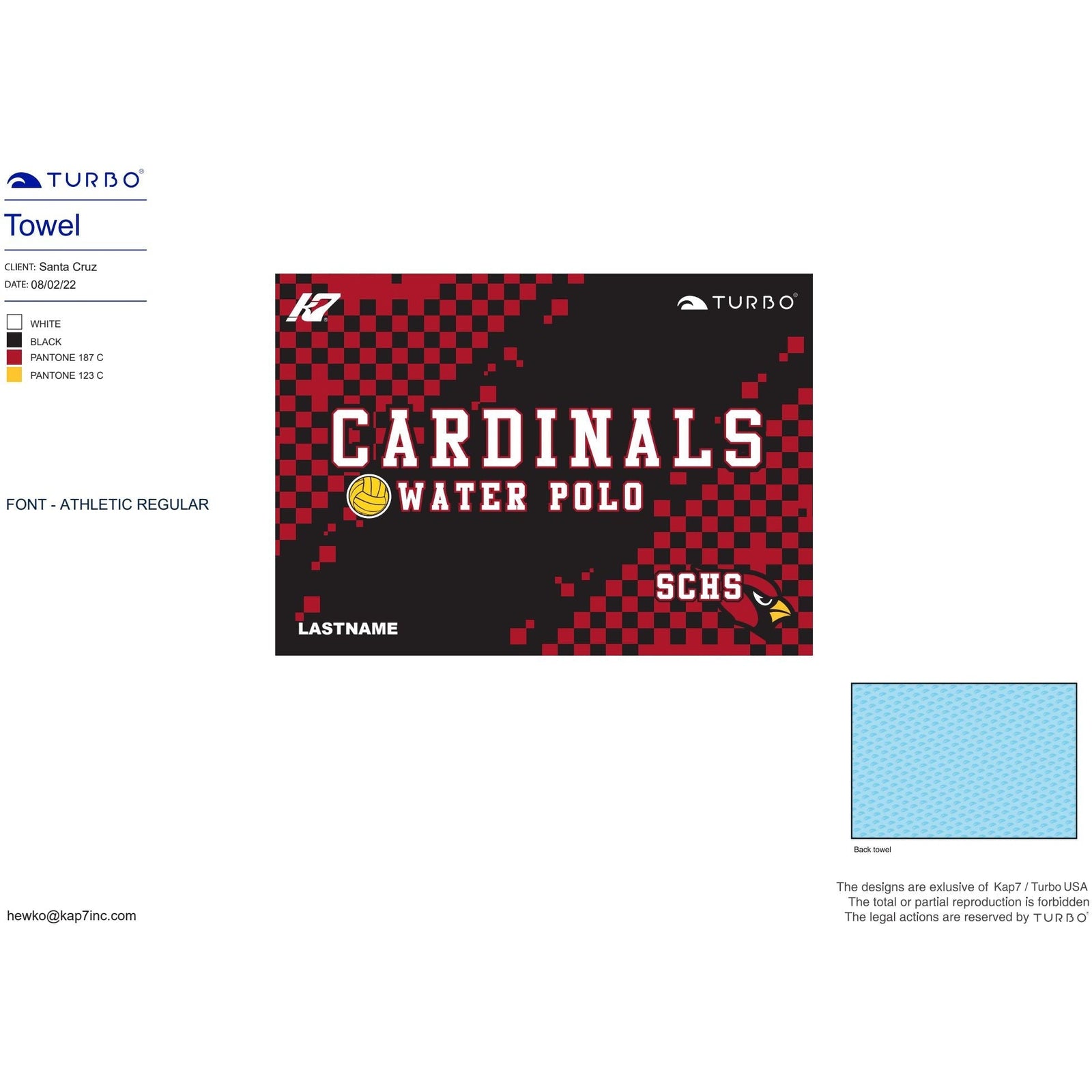 Santa Cruz High School Team Store - Water Polo Towel with Name Option Towels KAP7 International 