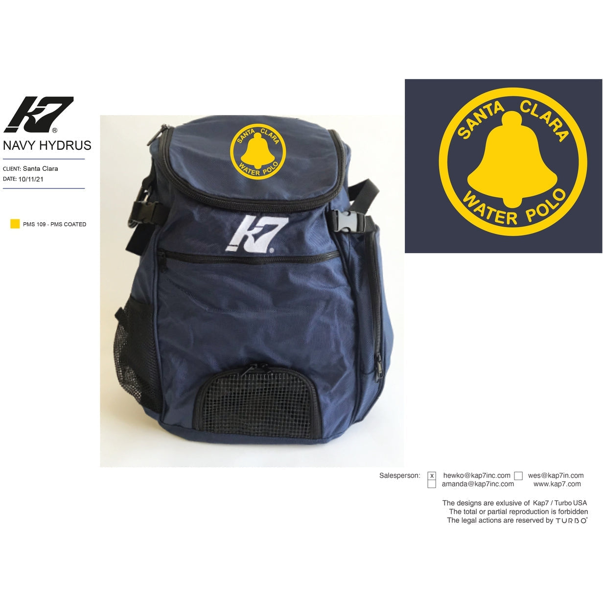 Santa Clara Water Polo Club Backpack Backpacks KAP7 International 