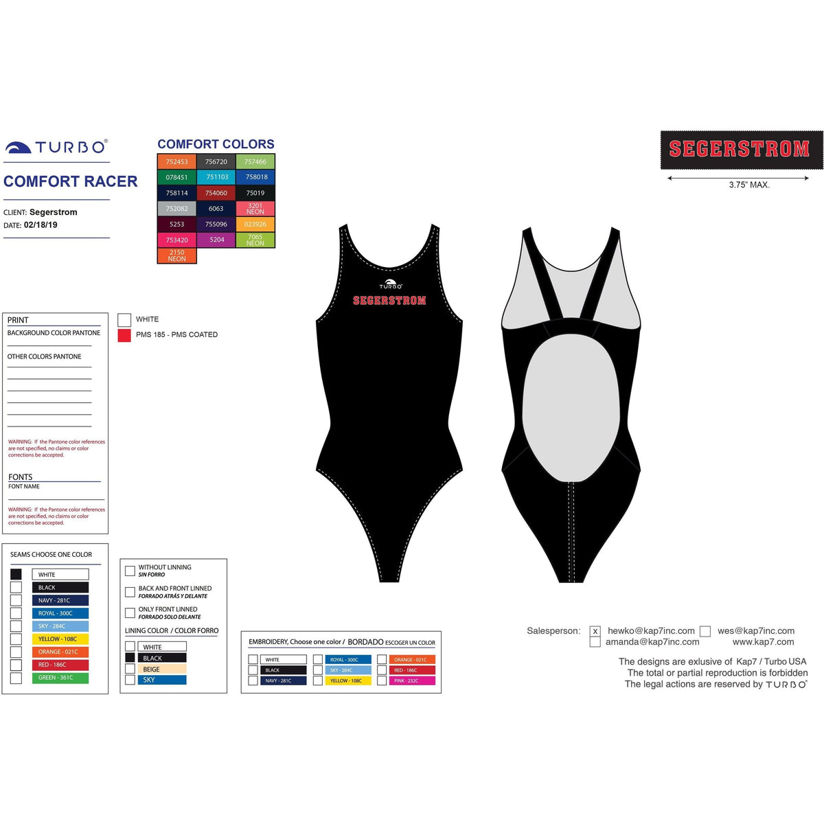 Segerstrom HS Team Store - Custom Comfort ProRacer Swim Suit KAP7 International 