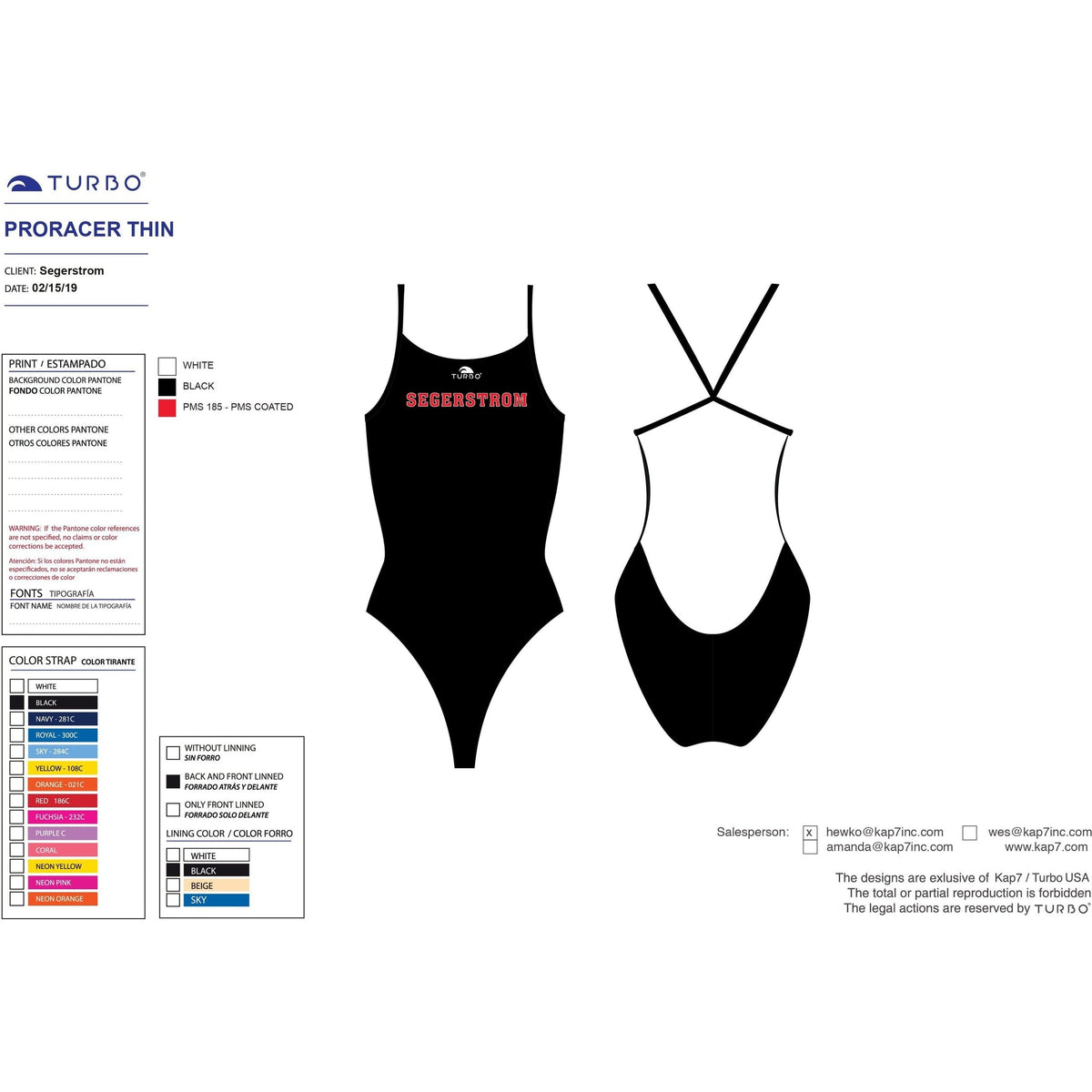 Segerstrom HS Team Store - Swim ProRacer Thin Strap Suit KAP7 International 