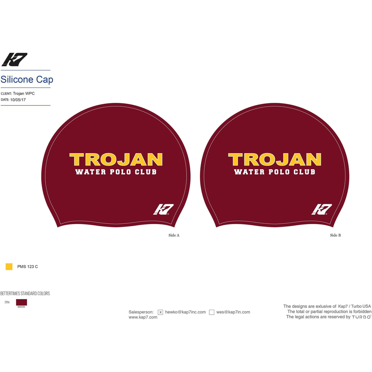 Trojan Water Polo Club Silicone Caps - Maroon & White KAP7 International 