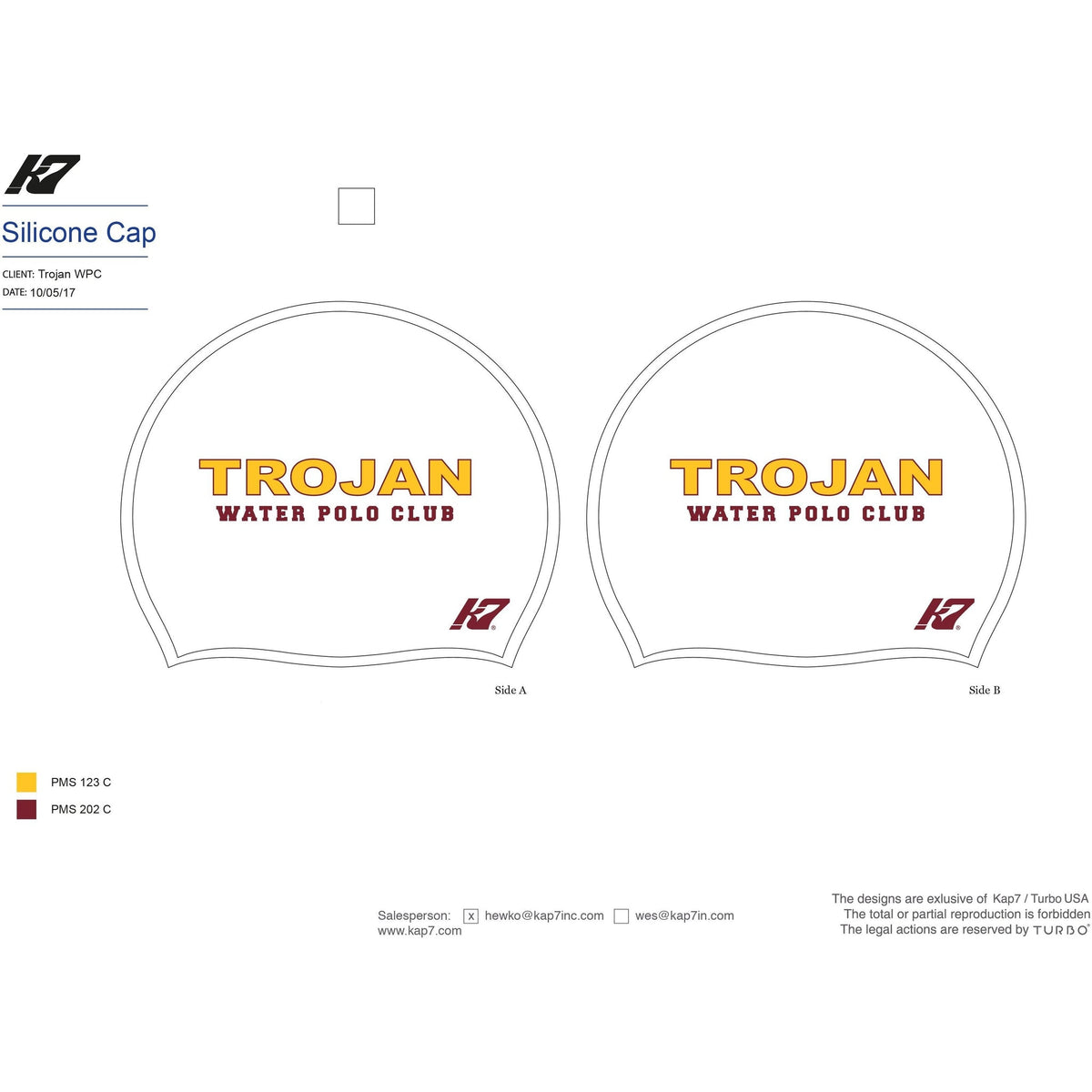Trojan Water Polo Club Silicone Caps - Maroon & White KAP7 International 