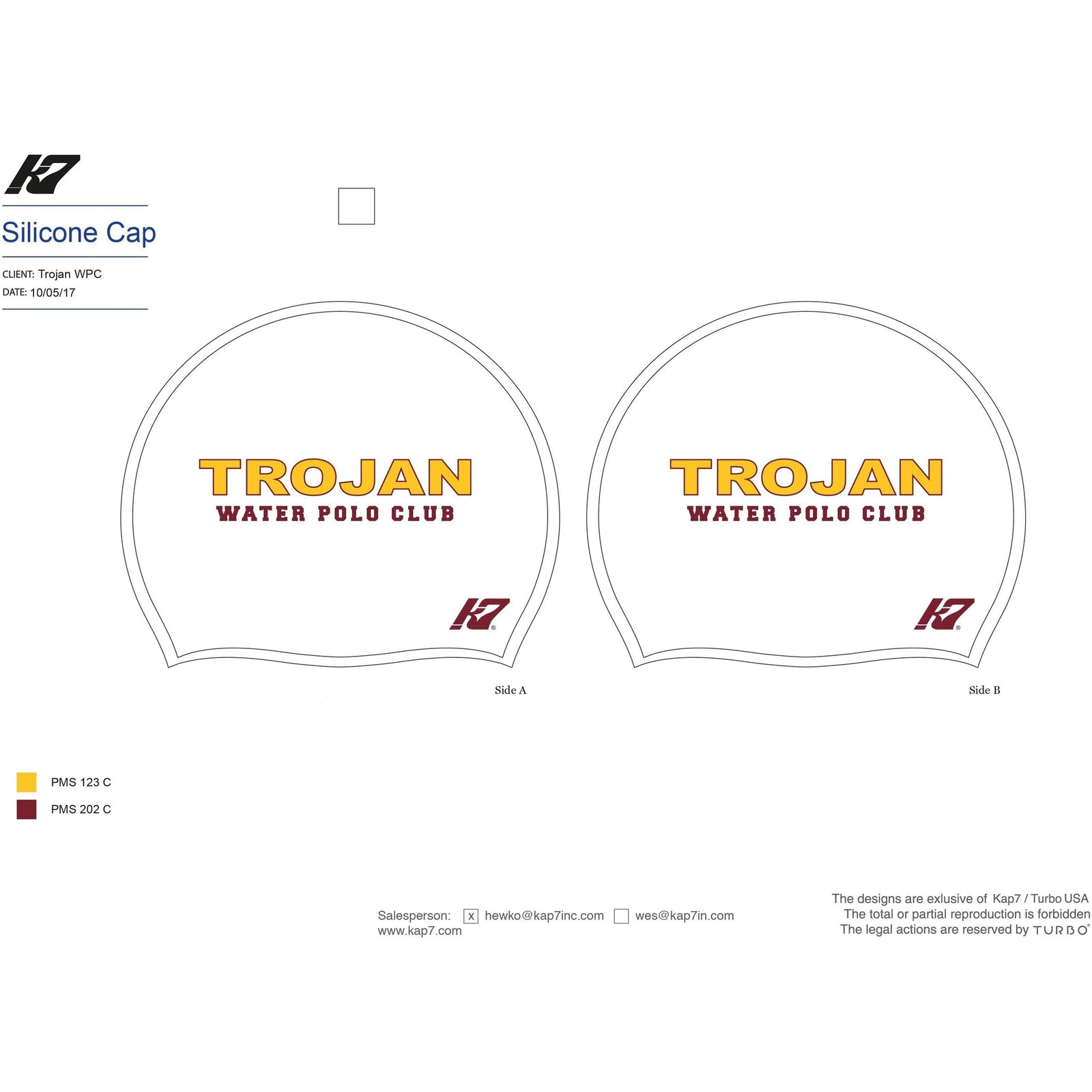 Trojan Water Polo Club Silicone Caps - Maroon & White KAP7 International 